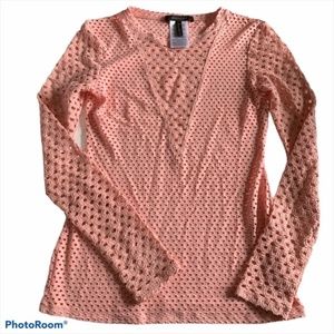 BCBG Maxazria ‘Elain' Long Sleeve Pink Mesh Top Women’s Small